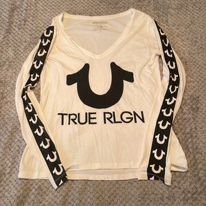 True Religion Womens Long Sleeve White and Black Top